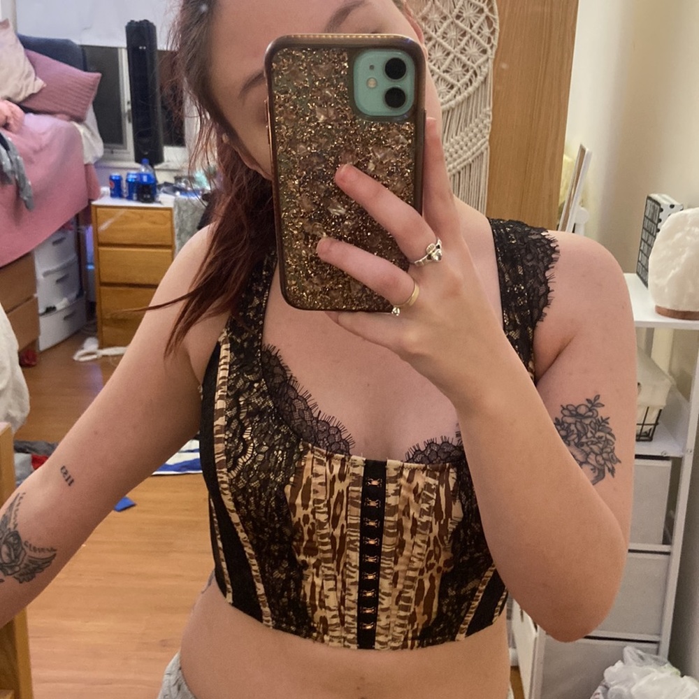 Victorias Secret Dream Angels Cheetah Print Lace Corset Top